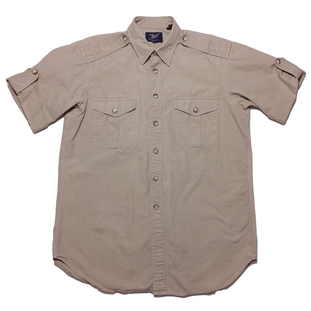 Vintage WILLIS & GEIGER Short Sleeve Safari Button Shirt Khaki Beige Medium M